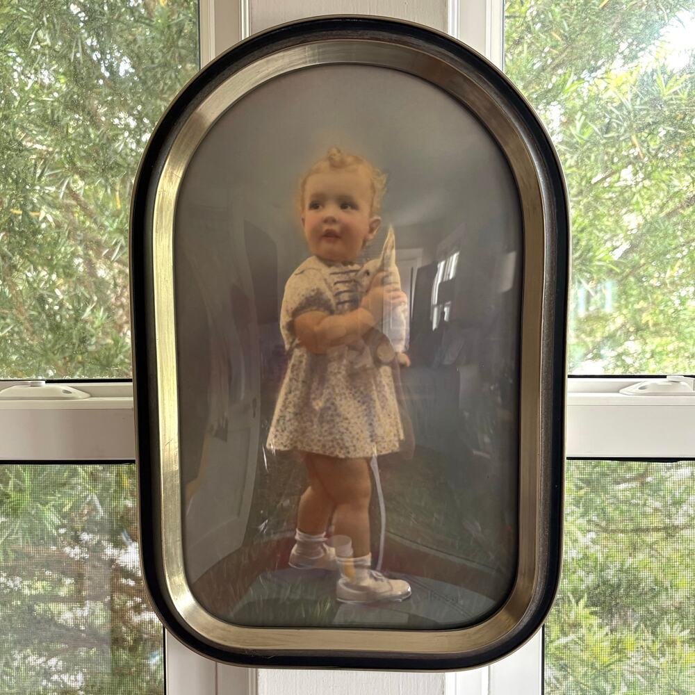 Vintage 1941 Child Portrait Convex Bubble Glass Arched Frame by Heritage